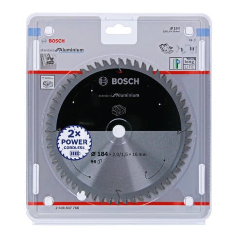 Lame de scie circulaire Bosch Standard pour aluminium, 184x2/1.5x16, 56 dents