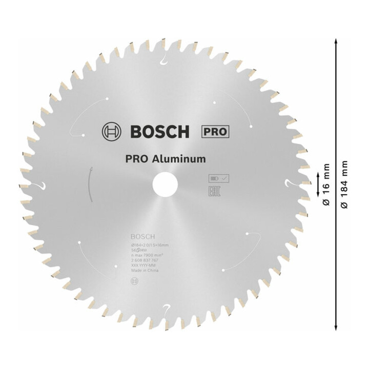 Lame de scie circulaire Bosch Standard pour aluminium, 184x2/1.5x16, 56 dents