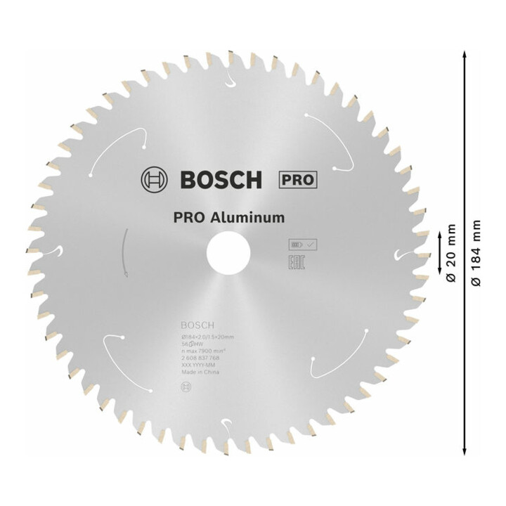 Lame de scie circulaire Bosch Standard pour aluminium, 184x2/1.5x20, 56 dents