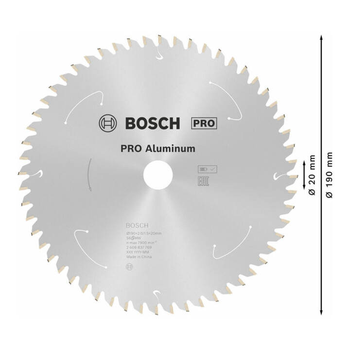 Lame de scie circulaire Bosch Standard pour aluminium, 190x2/1.5x20, 56 dents