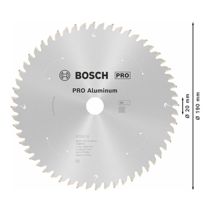 Lame de scie circulaire Bosch Standard pour aluminium, 190x2/1.5x20, 56 dents