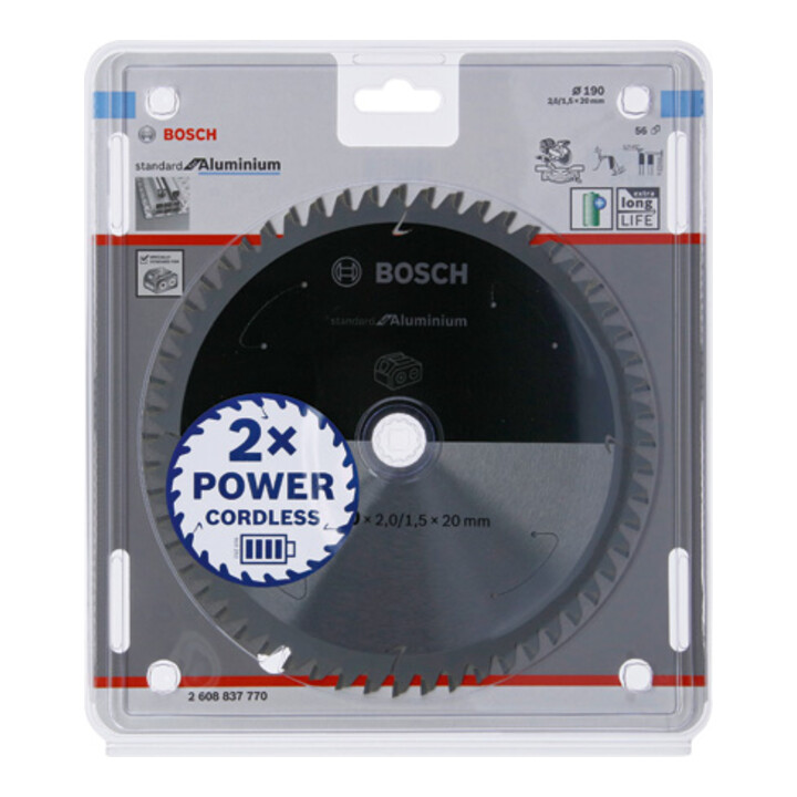 Lame de scie circulaire Bosch Standard pour aluminium, 190x2/1.5x20, 56 dents