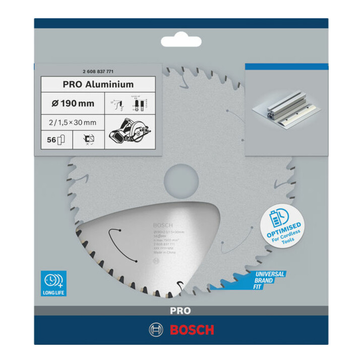 Lame de scie circulaire Bosch Standard pour aluminium, 190x2/1.5x30, 56 dents