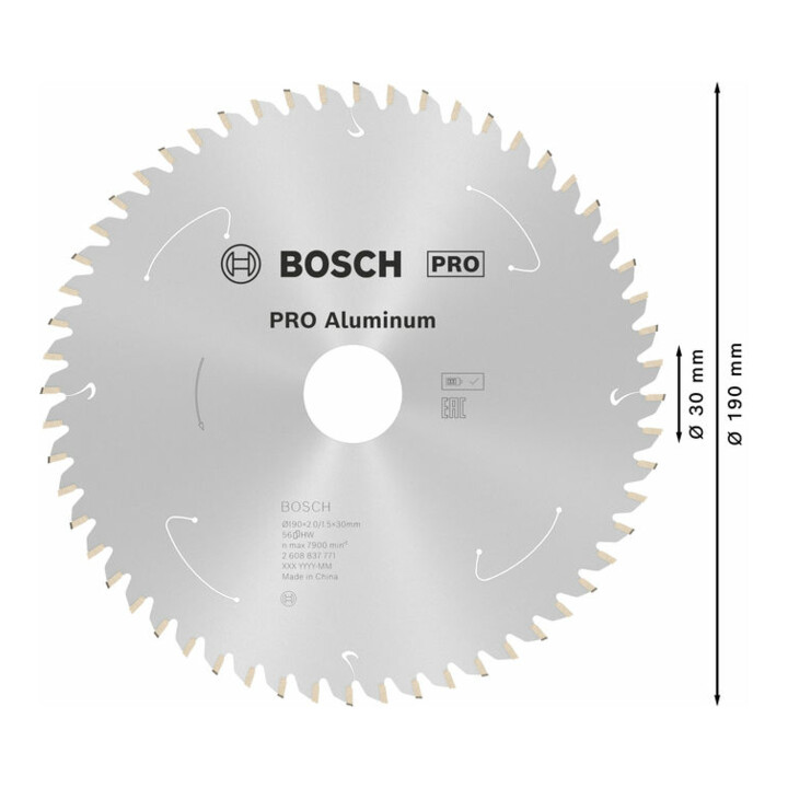 Lame de scie circulaire Bosch Standard pour aluminium, 190x2/1.5x30, 56 dents