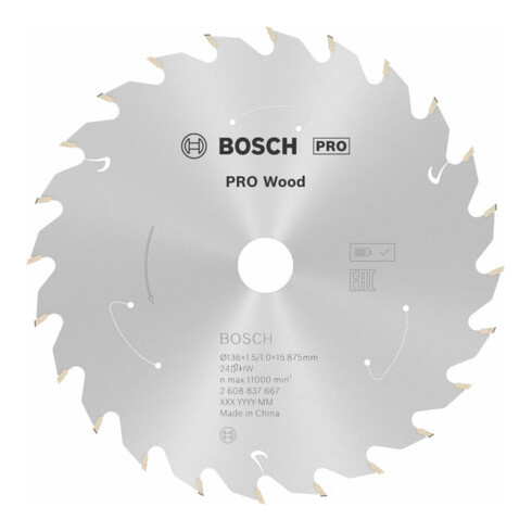 Lame de scie circulaire Bosch Standard pour bois, 136x1,5/1x15,875 24 dents