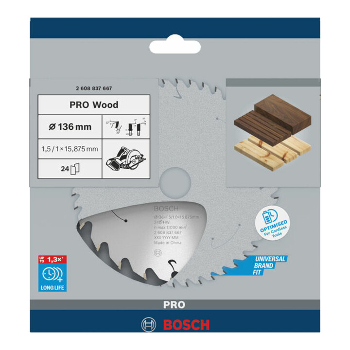 Lame de scie circulaire Bosch Standard pour bois, 136x1,5/1x15,875 24 dents