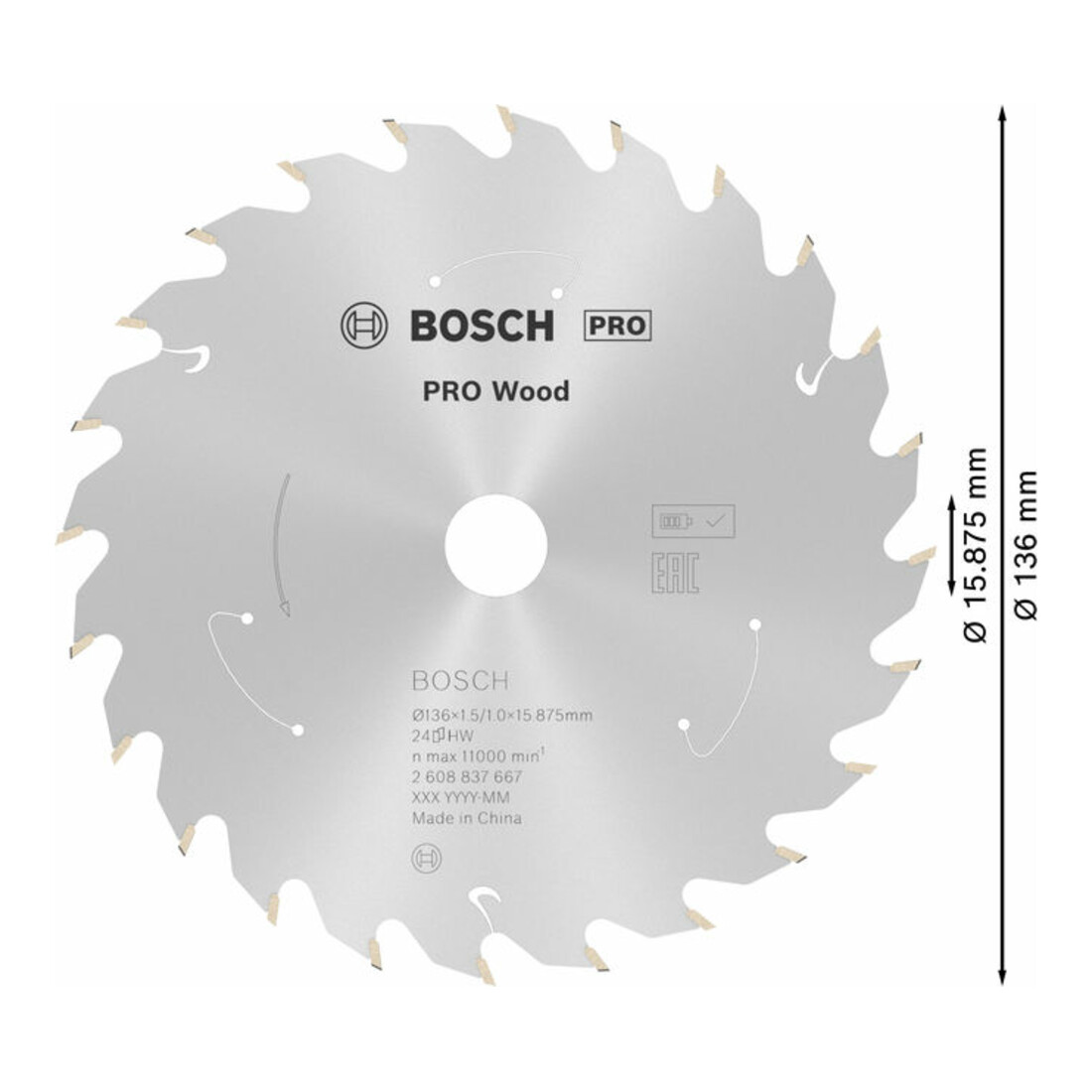 Lame de scie circulaire Bosch Standard pour bois, 136x1,5/1x15,875 24 dents