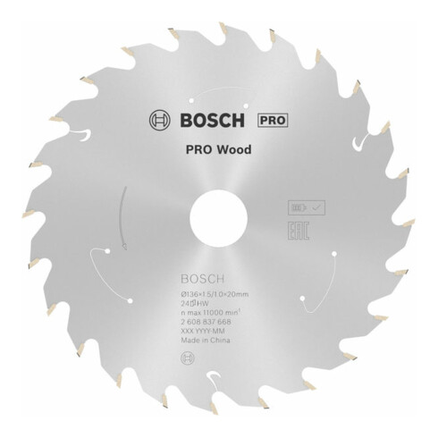 Lame de scie circulaire Bosch Standard pour bois, 136x1,5/1x20 24 dents