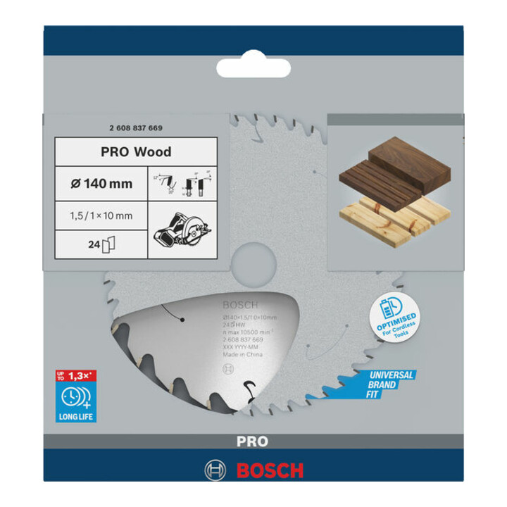 Lame de scie circulaire Bosch Standard pour bois, 140x1.5/1x10, 24 dents