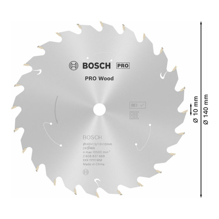 Lame de scie circulaire Bosch Standard pour bois, 140x1.5/1x10, 24 dents