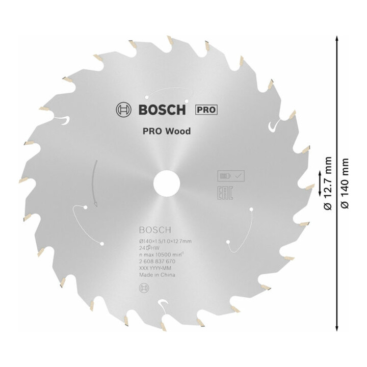 Lame de scie circulaire Bosch standard pour bois, 140x1.5/1x12.7, 24 dents