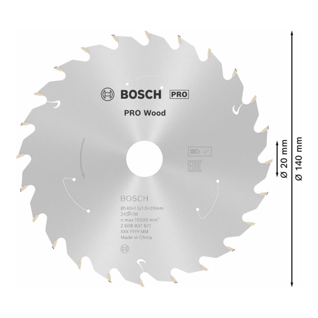 Lame de scie circulaire Bosch Standard pour bois, 140x1.5/1x20, 24 dents