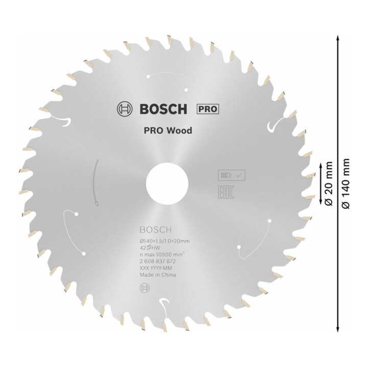 Lame de scie circulaire Bosch Standard pour bois, 140x1.5/1x20, 42 dents