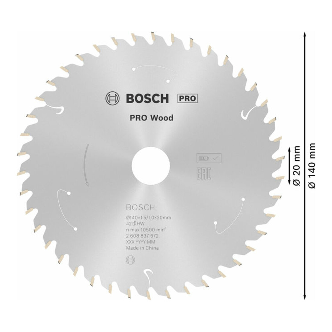 Lame de scie circulaire Bosch Standard pour bois, 140x1.5/1x20, 42 dents
