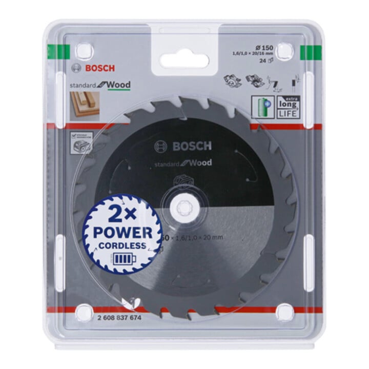 Lame de scie circulaire Bosch Standard pour bois, 150x1.6/1x20, 24 dents