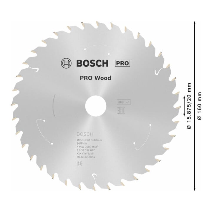 Lame de scie circulaire Bosch Standard pour bois, 160x1.5/1x20, 36 dents