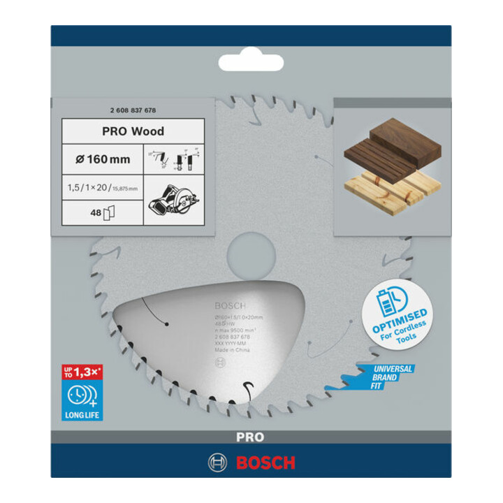 Lame de scie circulaire Bosch Standard pour bois, 160x1.5/1x20, 48 dents