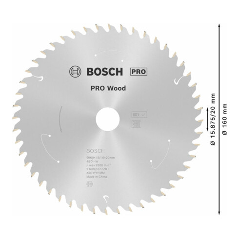 Lame de scie circulaire Bosch Standard pour bois, 160x1.5/1x20, 48 dents