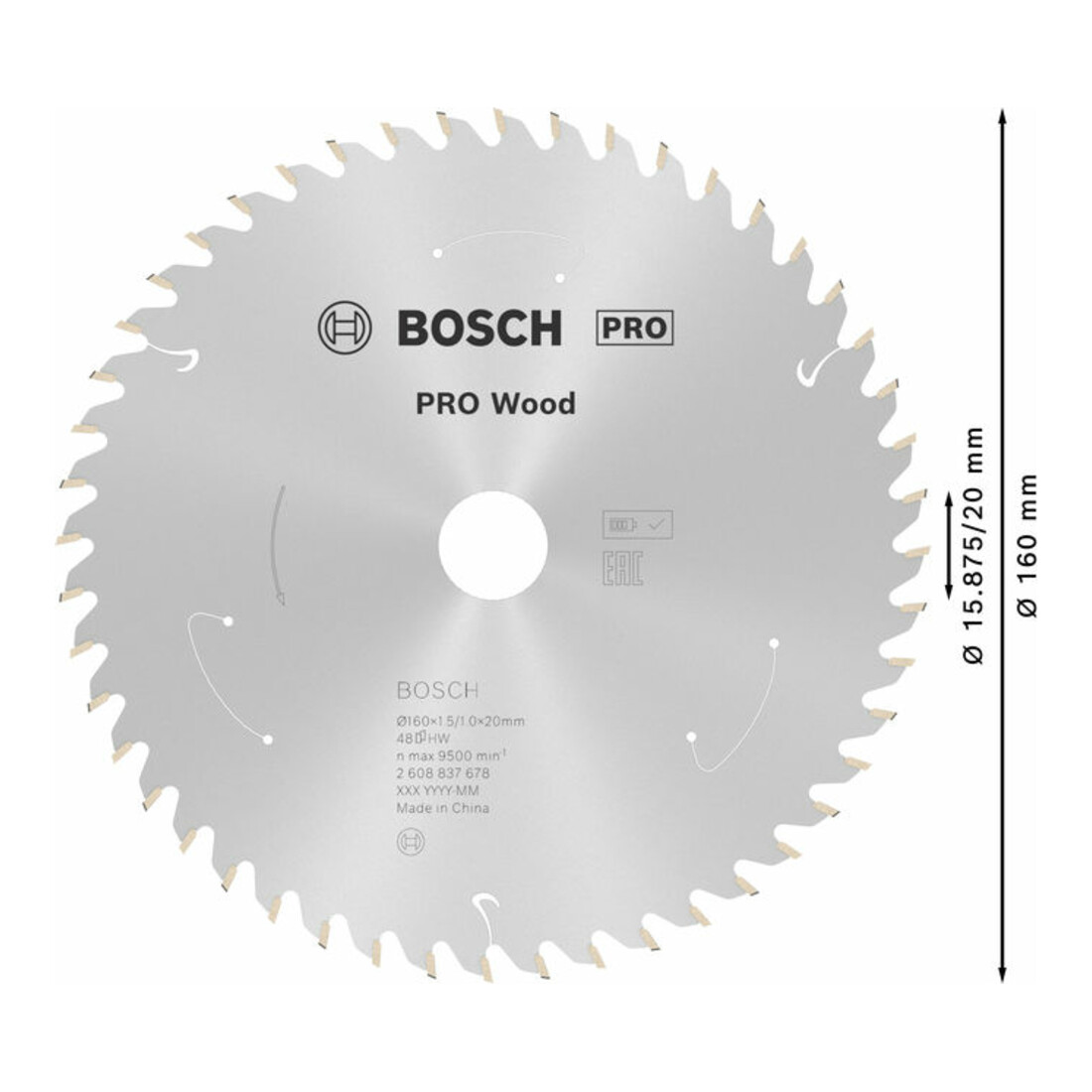 Lame de scie circulaire Bosch Standard pour bois, 160x1.5/1x20, 48 dents