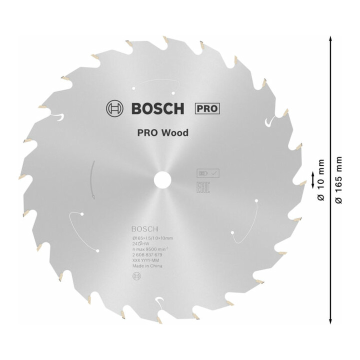 Lame de scie circulaire Bosch Standard pour bois, 165x1.5/1x10, 24 dents