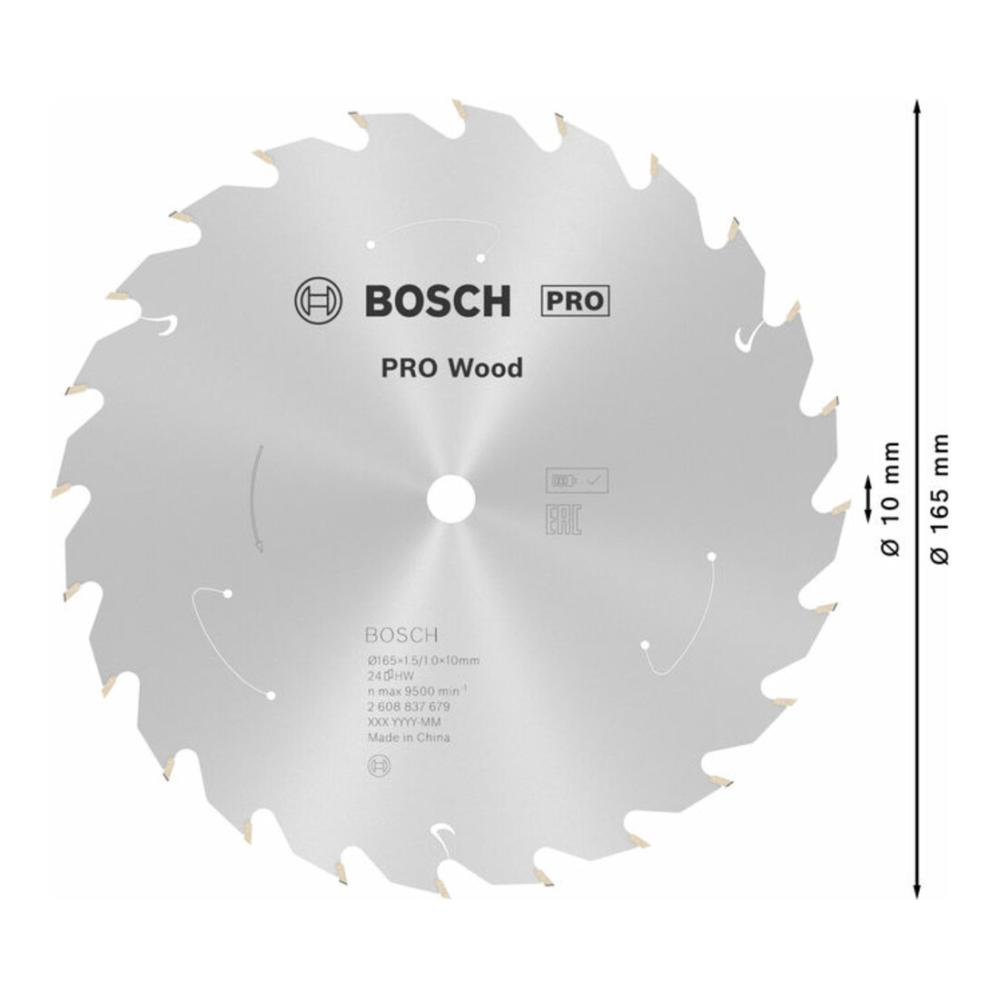 Lame de scie circulaire Bosch Standard pour bois, 165x1.5/1x10, 24 dents