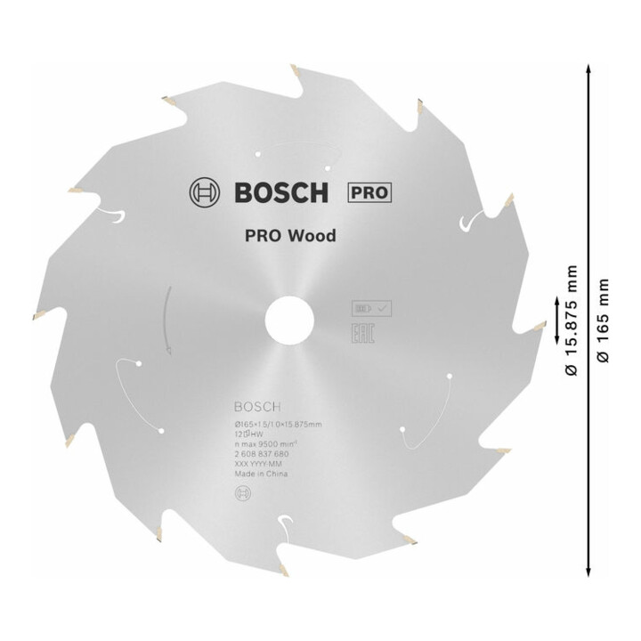 Lame de scie circulaire Bosch Standard pour bois, 165x1.5/1x15.875, 12 dents