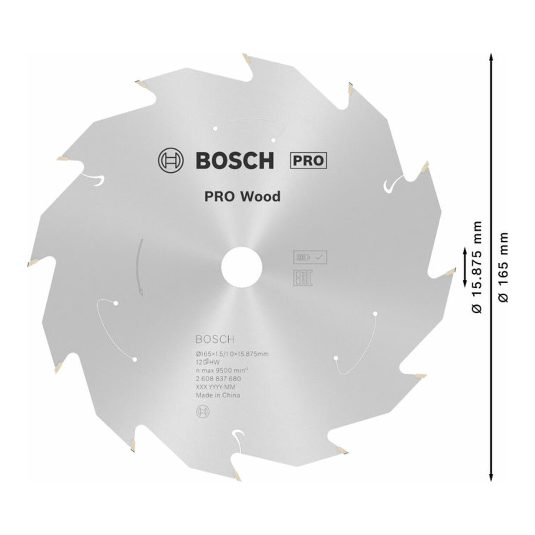 Lame de scie circulaire Bosch Standard pour bois, 165x1.5/1x15.875, 12 dents
