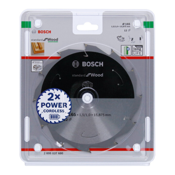 Lame de scie circulaire Bosch Standard pour bois, 165x1.5/1x15.875, 12 dents