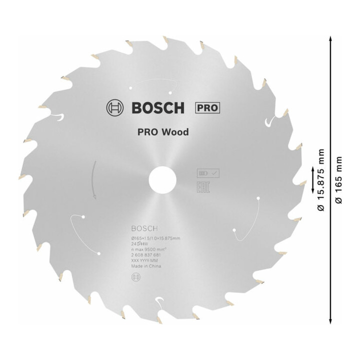Lame de scie circulaire Bosch Standard pour bois, 165x1.5/1x15.875, 24 dents
