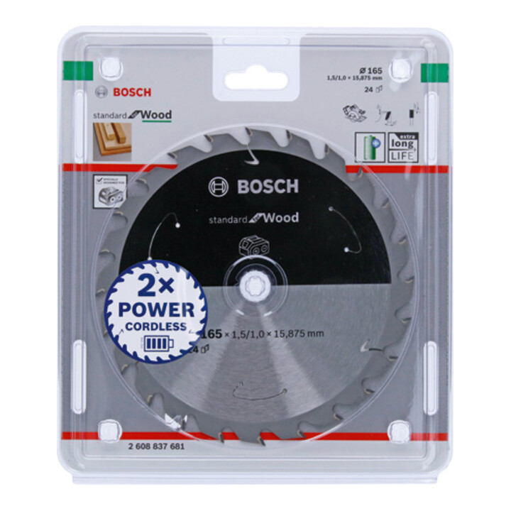 Lame de scie circulaire Bosch Standard pour bois, 165x1.5/1x15.875, 24 dents