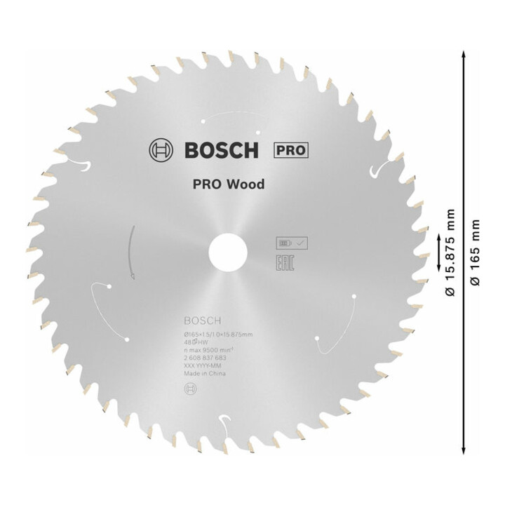 Lame de scie circulaire Bosch Standard pour bois, 165x1.5/1x15.875, 48 dents