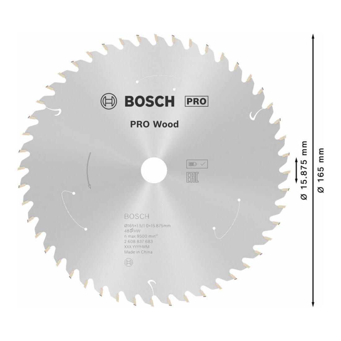Lame de scie circulaire Bosch Standard pour bois, 165x1.5/1x15.875, 48 dents