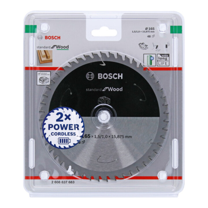Lame de scie circulaire Bosch Standard pour bois, 165x1.5/1x15.875, 48 dents