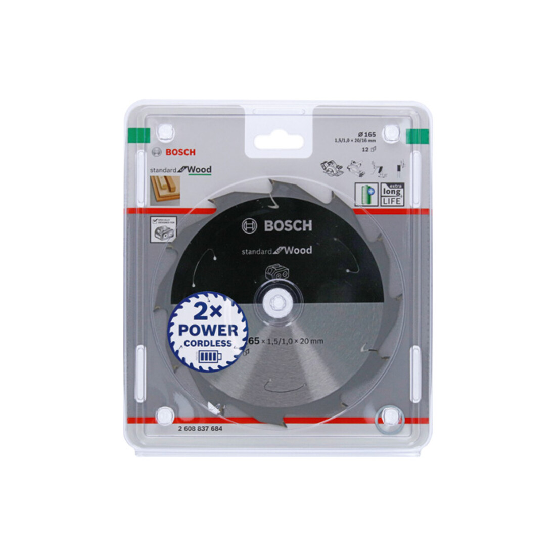 Lame de scie circulaire Bosch Standard pour bois, 165x1.5/1x20, 12 dents