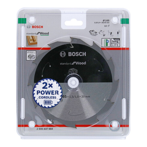 Lame de scie circulaire Bosch Standard pour bois, 165x1.5/1x20, 12 dents