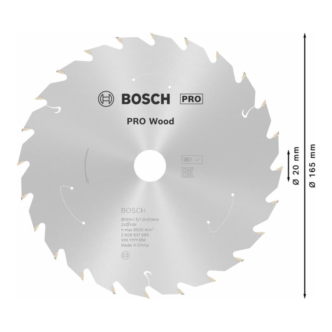 Lame de scie circulaire Bosch Standard pour bois, 165x1.5/1x20, 24 dents