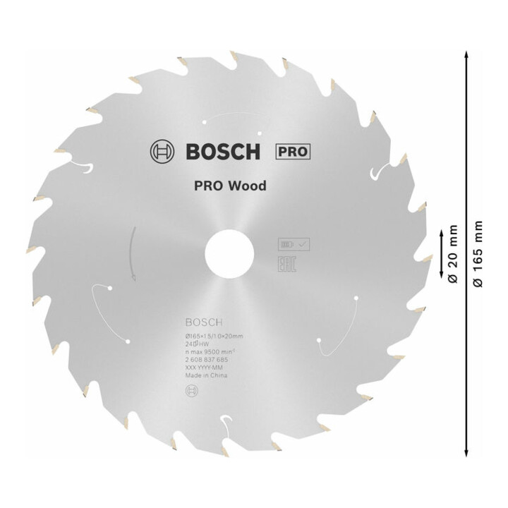 Lame de scie circulaire Bosch Standard pour bois, 165x1.5/1x20, 24 dents