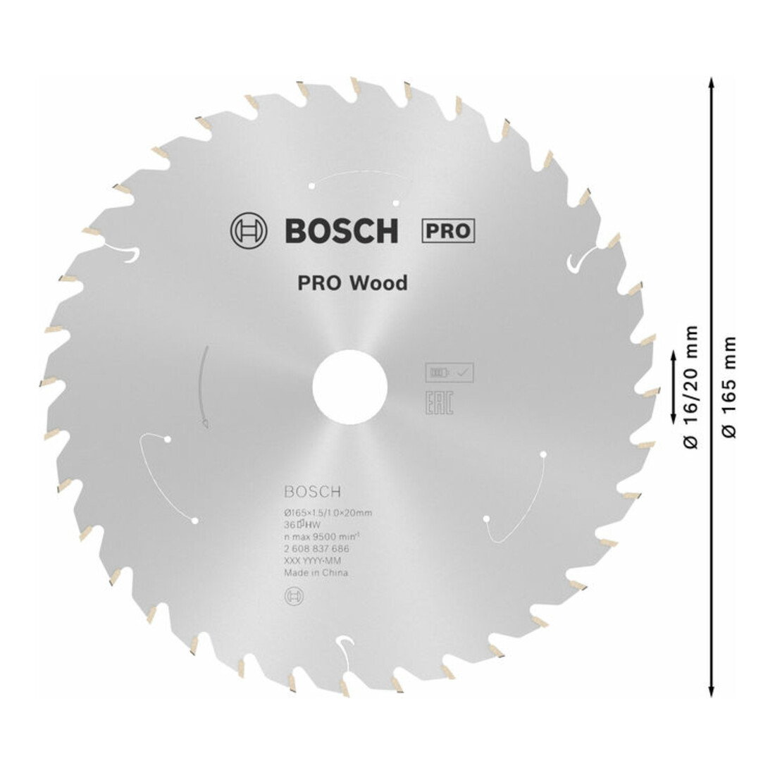 Lame de scie circulaire Bosch Standard pour bois, 165x1.5/1x20, 36 dents