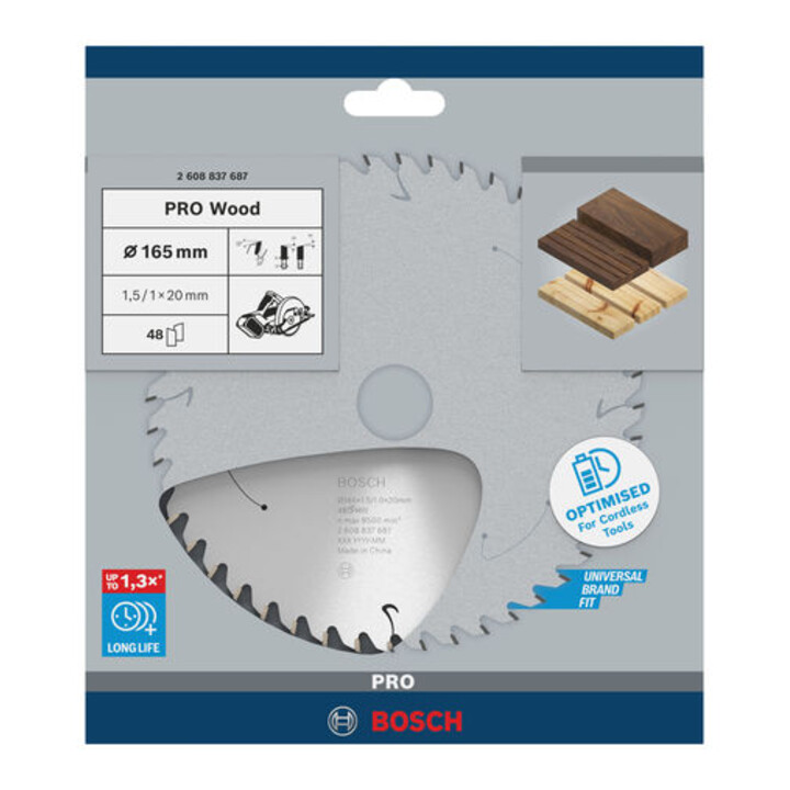 Lame de scie circulaire Bosch Standard pour bois, 165x1.5/1x20, 48 dents
