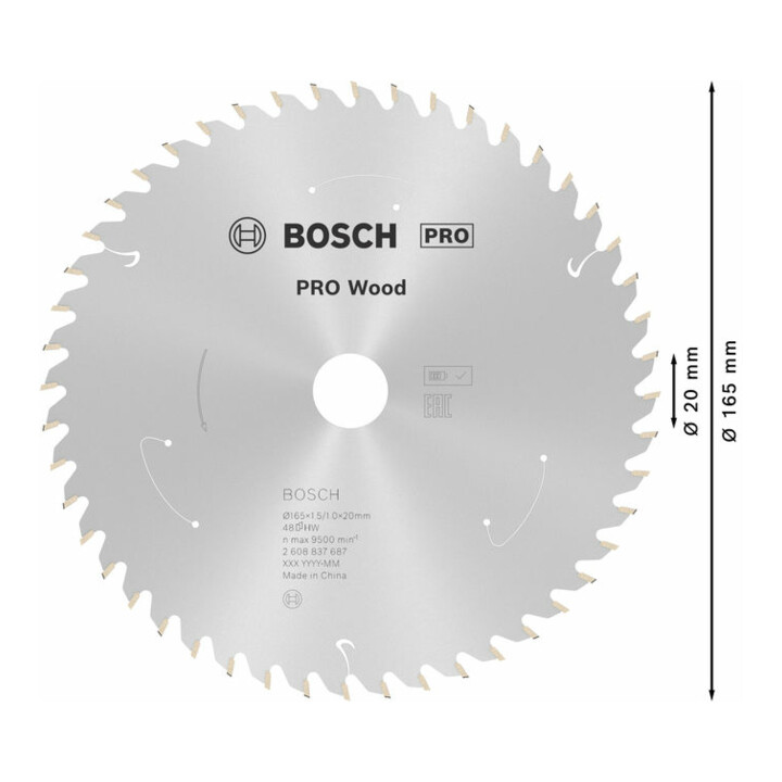 Lame de scie circulaire Bosch Standard pour bois, 165x1.5/1x20, 48 dents
