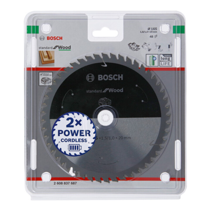 Lame de scie circulaire Bosch Standard pour bois, 165x1.5/1x20, 48 dents