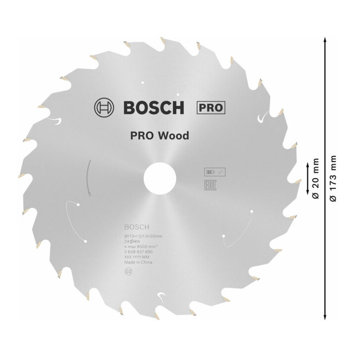 Lame de scie circulaire Bosch Standard pour bois, 173x1,5/1x20, 24 dents