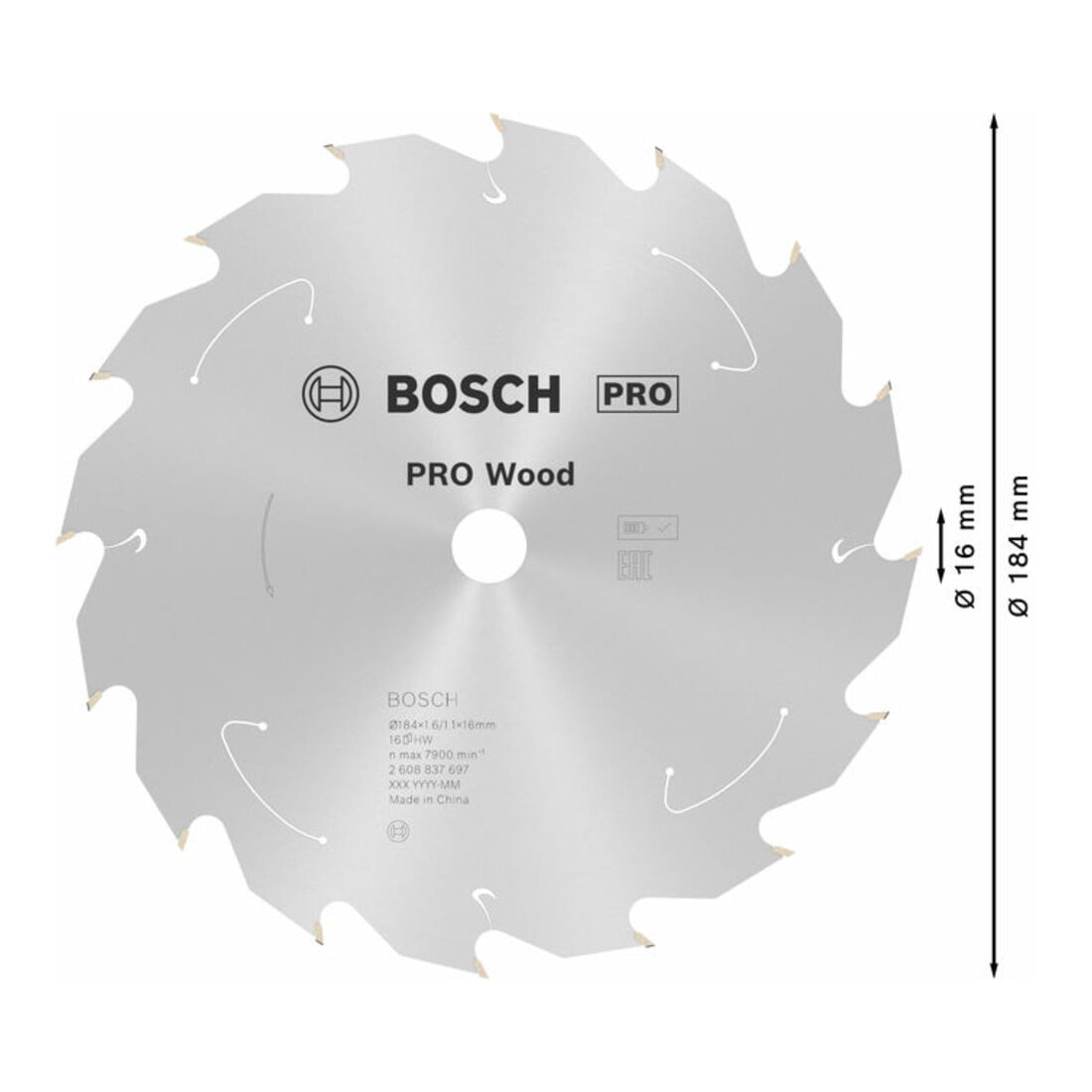 Lame de scie circulaire Bosch Standard pour bois, 184x1.6/1.1x16, 16 dents