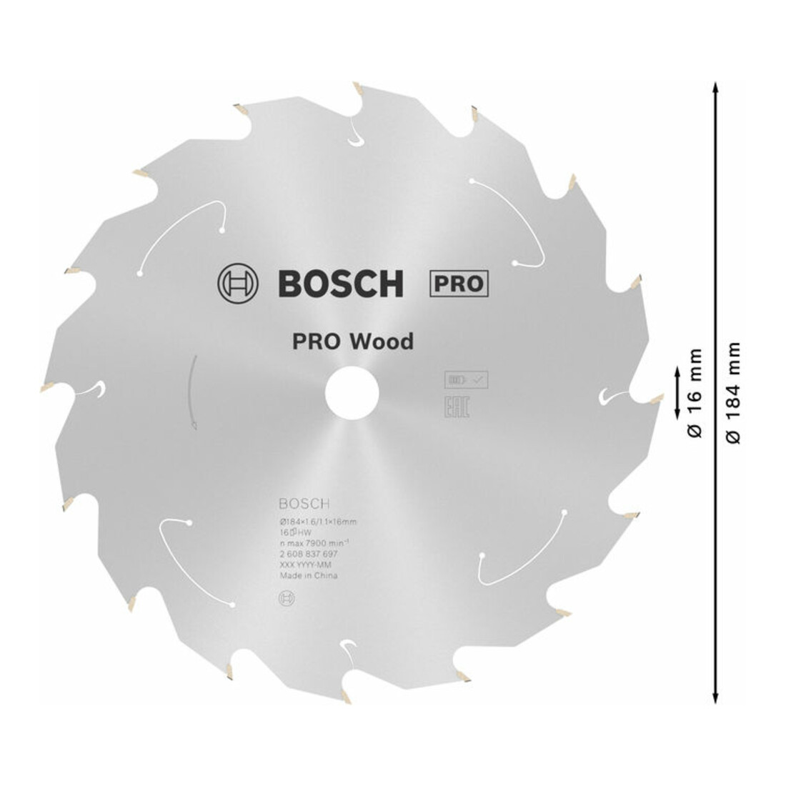 Lame de scie circulaire Bosch Standard pour bois, 184x1.6/1.1x16, 16 dents