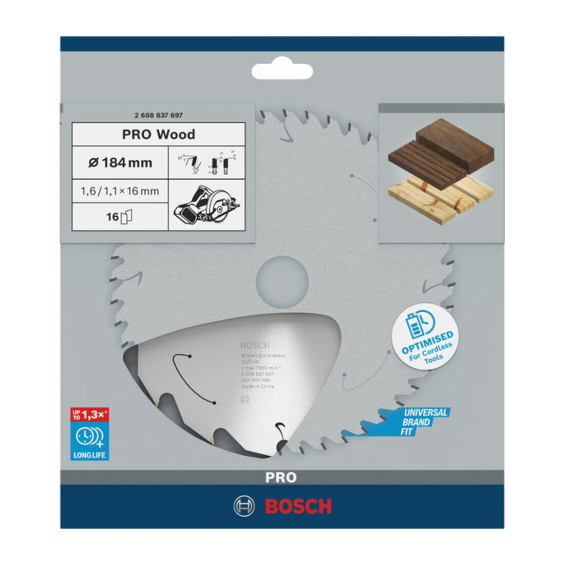Lame de scie circulaire Bosch Standard pour bois, 184x1.6/1.1x16, 16 dents