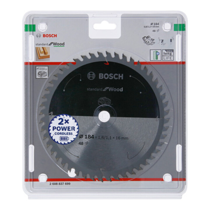 Lame de scie circulaire Bosch Standard pour bois, 184x1.6/1.1x16, 48 dents