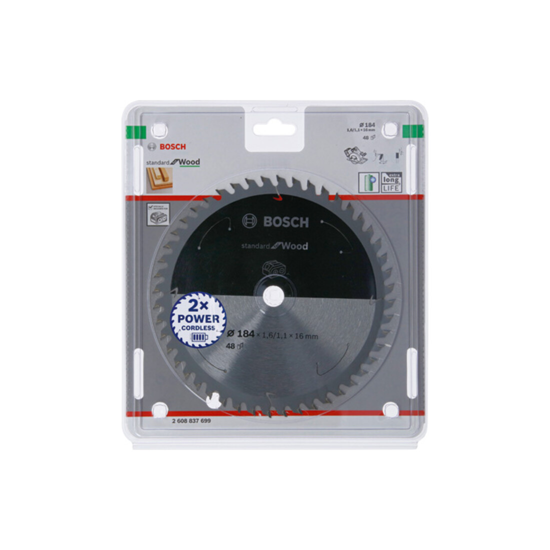 Lame de scie circulaire Bosch Standard pour bois, 184x1.6/1.1x16, 48 dents
