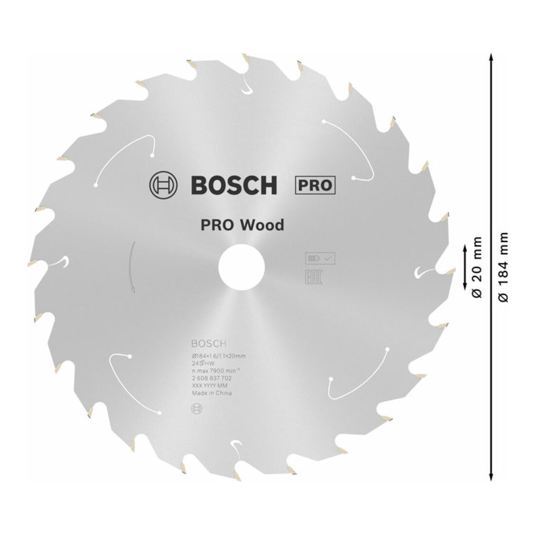 Lame de scie circulaire Bosch Standard pour bois, 184x1.6/1.1x20, 24 dents