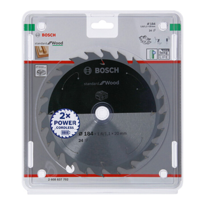 Lame de scie circulaire Bosch Standard pour bois, 184x1.6/1.1x20, 24 dents