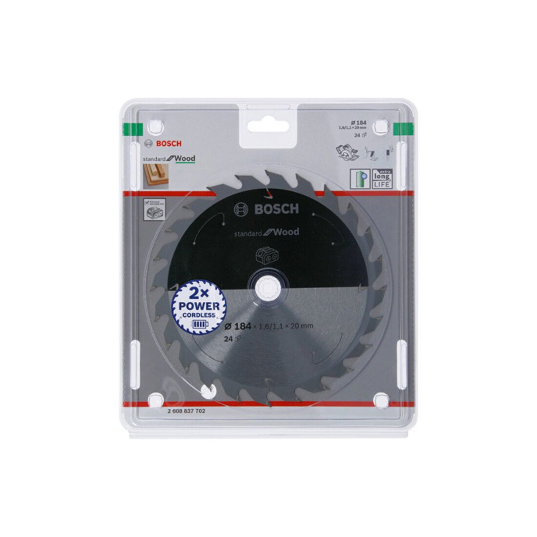 Lame de scie circulaire Bosch Standard pour bois, 184x1.6/1.1x20, 24 dents